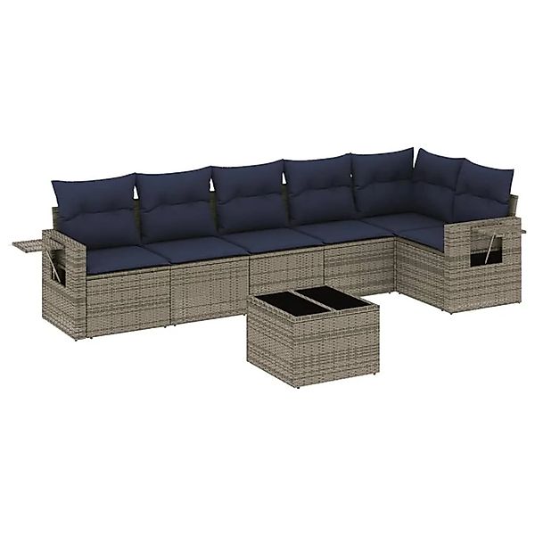 vidaXL 7-Tlg Gartensofa-Set mit Kissen Grau Polyrattan 3220200 günstig online kaufen