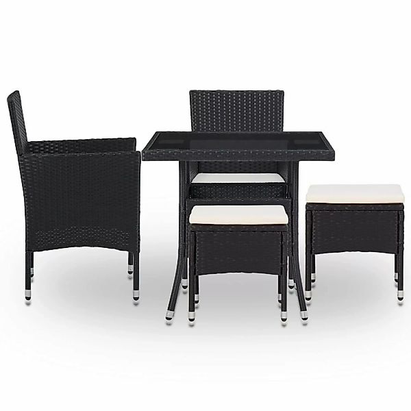 5-tlg. Garten-essgruppe Schwarz Poly Rattan Und Glas günstig online kaufen