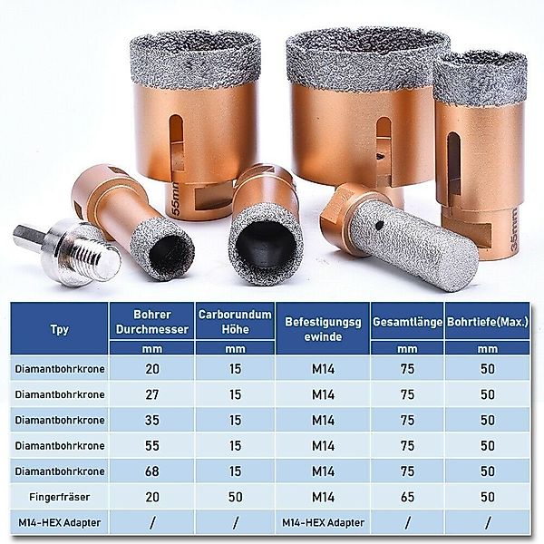 XERSEK Fliesenbohrer Diamant Fliesenbohrer M14 Bohrkronen günstig online kaufen