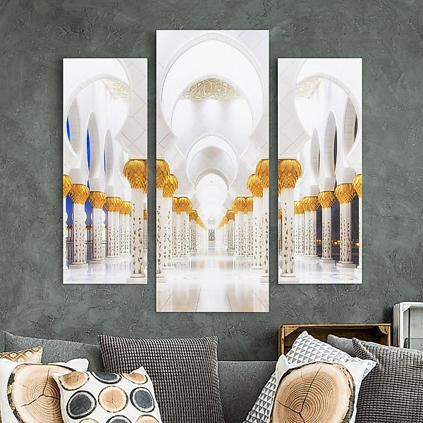 3-teiliges Leinwandbild - Querformat Moschee in Gold günstig online kaufen