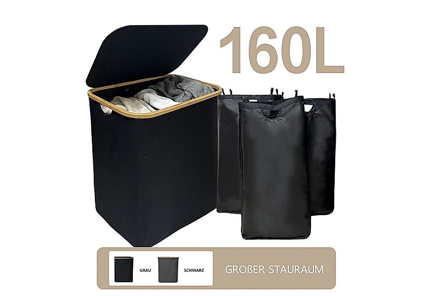 WAOHO Wäschekorb Zusammenklappbarer Wäschekorb mit Deckel, 3 Fächer, Wäsche günstig online kaufen