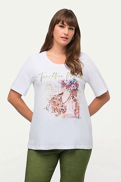 Ulla Popken Rundhalsshirt Trachten-T-Shirt Blumen-Rad Classic Rundhals günstig online kaufen