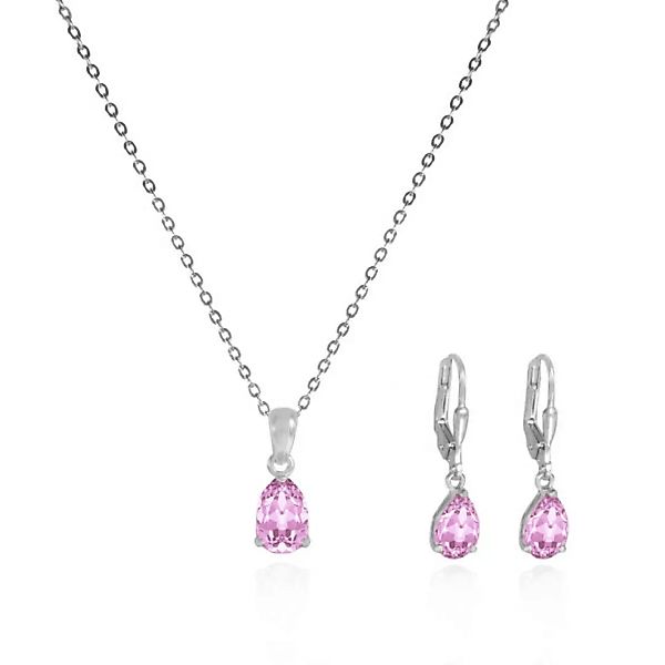 Schmuck-set Rosa Kristall-ohrringe Und Halskette - Echt Silberschmuck günstig online kaufen