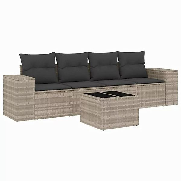 vidaXL Sofaelement 5-tlg. Garten-Sofagarnitur mit Kissen Hellgrau Poly Ratt günstig online kaufen