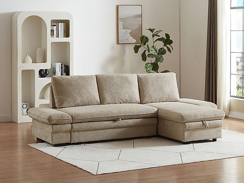 Ecksofa mit Schlaffunktion & Ecke wechselbar - Chenille-Stoff - Beige - SIV günstig online kaufen
