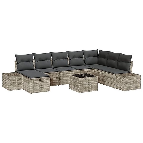 vidaXL Loungesofa 9-teiliges Garten Sofa Set mit Kissen Hellgrau Poly Ratta günstig online kaufen