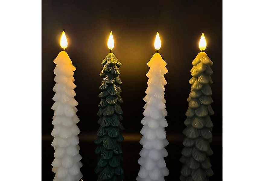 Online-Fuchs LED-Kerze 4er Set LED Stabkerzen in Tannenbaumoptik mit 6-Stun günstig online kaufen