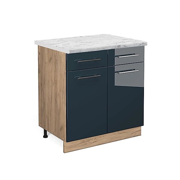 Vicco Küchenunterschrank Fame-Line Dunkelblau Hochglanz/Goldkraft Eiche 80 günstig online kaufen
