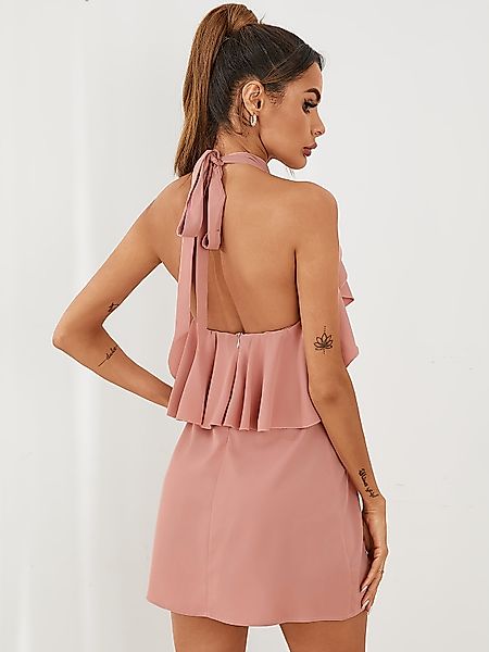YOINS Halfter Rückenloses Design Rüschenbesatz Mini Kleid günstig online kaufen