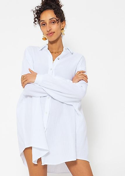 SASSYCLASSY Longbluse Oversize Musselin Bluse Damen günstig online kaufen