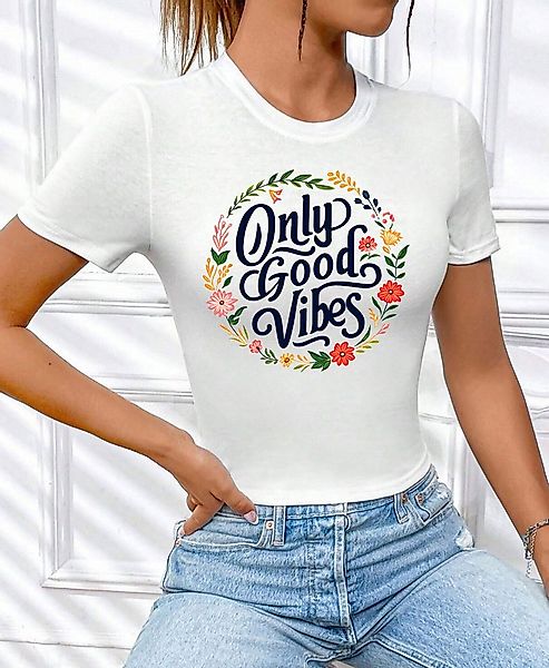 RMK T-Shirt Damen Shirt Bluse kurzarm Rundhals coolen Aufdruck "Good Vibes günstig online kaufen