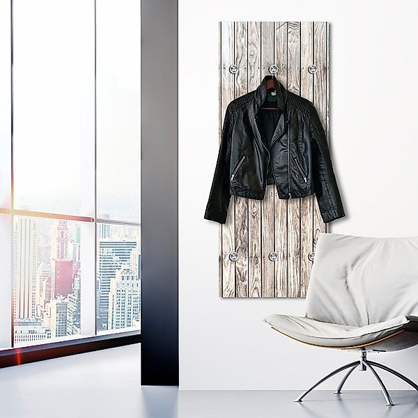 queence Garderobenleiste "Holzwand, Paneele", mit 6 Haken, 50 x 120 cm günstig online kaufen