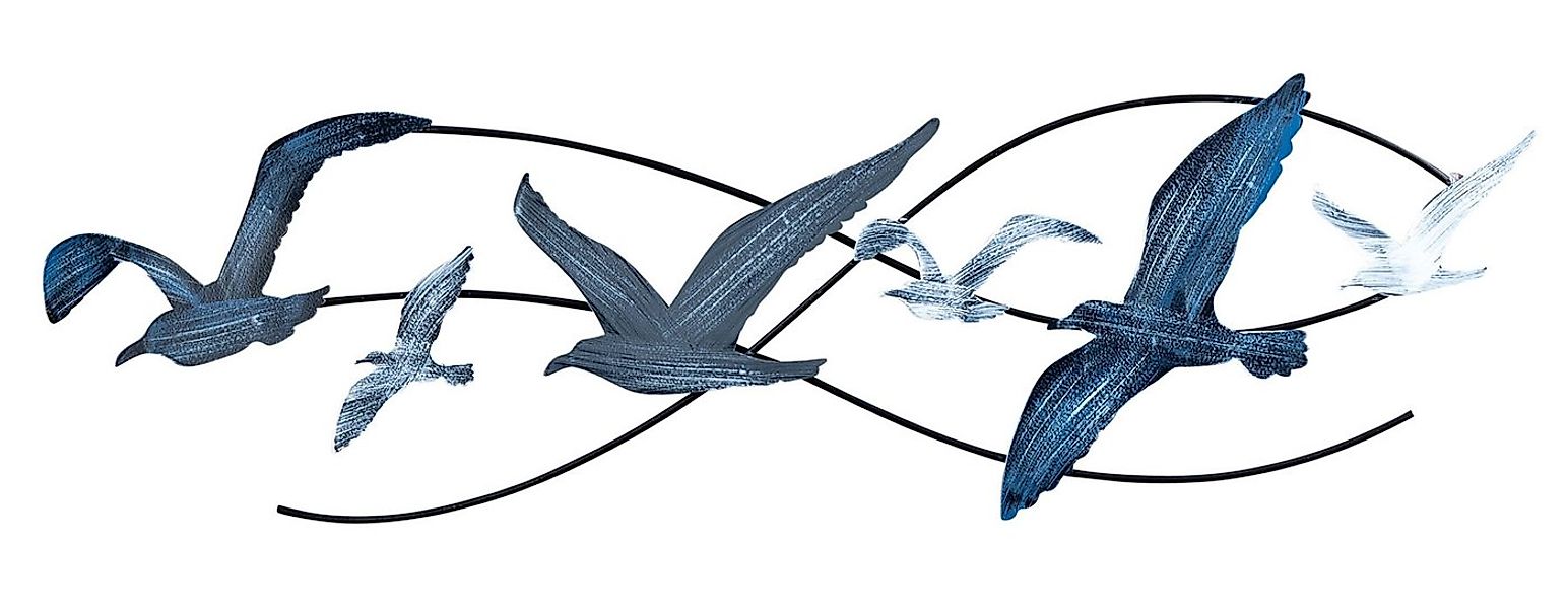 Levandeo® Wandbild, Wandbild Metall Möwen L60cm Blau Grau Creme Maritim Wan günstig online kaufen