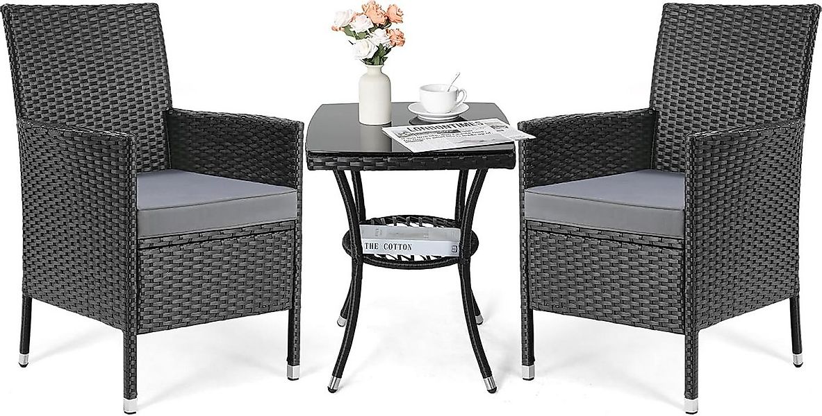 TLGREEN Balkonset mit Kissen und Glastisch, UV-beständig Rattan, (Terrassen günstig online kaufen