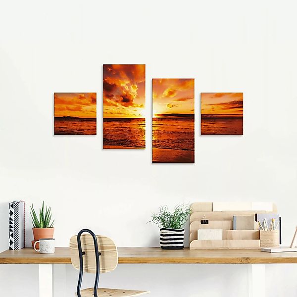 Artland Glasbild "Schöner Sonnenuntergang Strand", Gewässer, (4 St.) günstig online kaufen