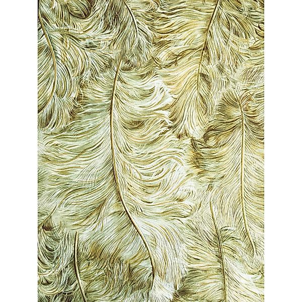 PROFHOME 822202 Exklusive Luxus Tapete Federn Gold Grün-Braun Weiß 0,53 m x günstig online kaufen