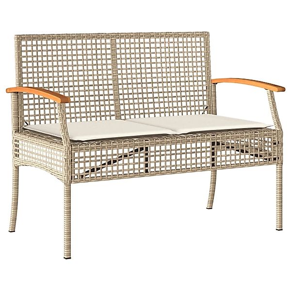 furnicato Gartenbank mit Kissen Beige Poly Rattan Akazienholz günstig online kaufen