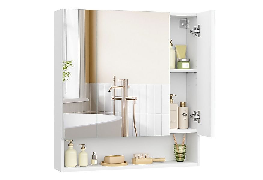 VASAGLE Spiegelschrank Badschrank Breite 70-90cm, mit 3 Türen, offenes Fach günstig online kaufen