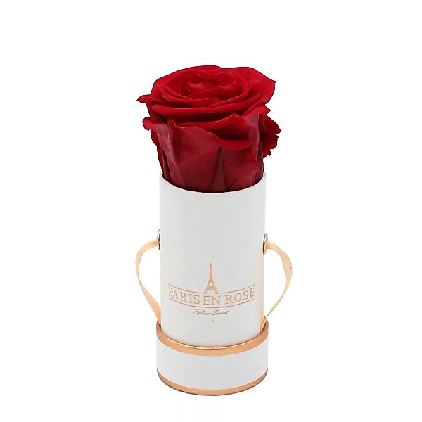 Rosenbox Ø 5 cm Weiß-Roségold mit einer Bordeaux Rose günstig online kaufen