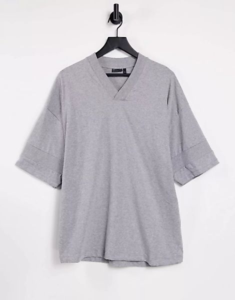 ASOS DESIGN – Schweres Oversized-T-Shirt mit V-Ausschnitt und geripptem Det günstig online kaufen
