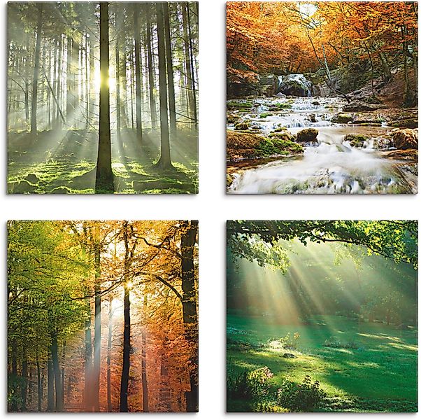 Artland Leinwandbild Wald Wasserfall Herbsttag, Wald günstig online kaufen