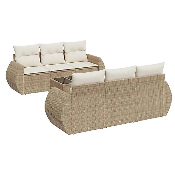 vidaXL 7-Tlg Garten-Sofagarnitur mit Kissen Beige Poly Rattan 3253445 günstig online kaufen