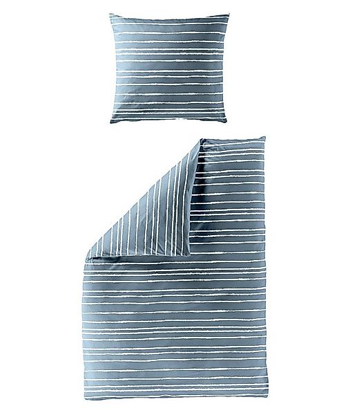 BIERBAUM Bettwäsche 135x200cm / 155x220cm Streifen Blau Offwhite, Renforcé, günstig online kaufen