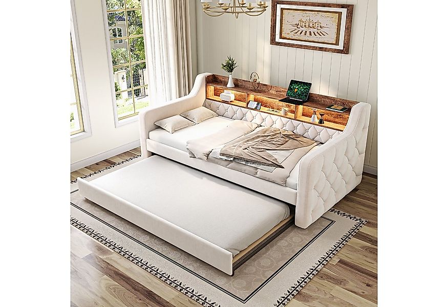 OKWISH Schlafsofa Polsterbett Funktionsbett, aus Samt mit LED-Ambiente, USB günstig online kaufen