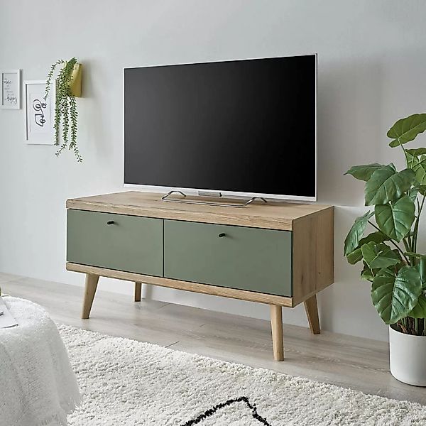 Wohnzimmer TV-Lowboard, 107cm, in Eiche mit grün AVEZZANO-61 Modern günstig online kaufen