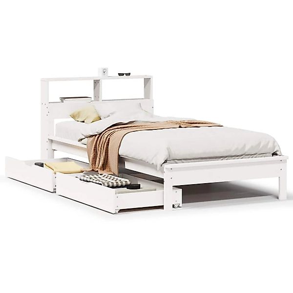 vidaXL Massivholzbett mit Regal ohne Matratze Weiß 90x190 cm Kiefer 3309831 günstig online kaufen