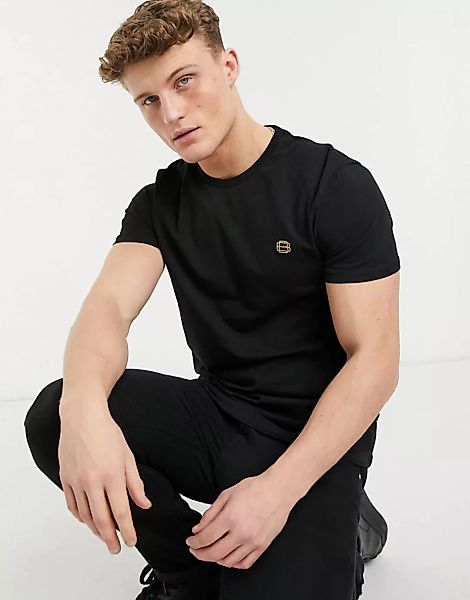 Burton Menswear – T-Shirt mit Logo in Goldfarben in Schwarz günstig online kaufen