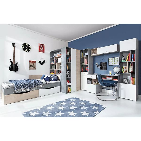 Jugendzimmer Set 6-teilig SEATTLE-133 mit Jugendbett 120x200cm in Beton wei günstig online kaufen