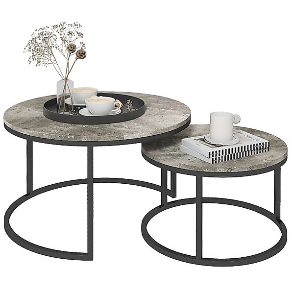 HOMCOM Couchtisch Set  MDF Metall Grau 78,5L x 78,5B x 46,5H cm günstig online kaufen