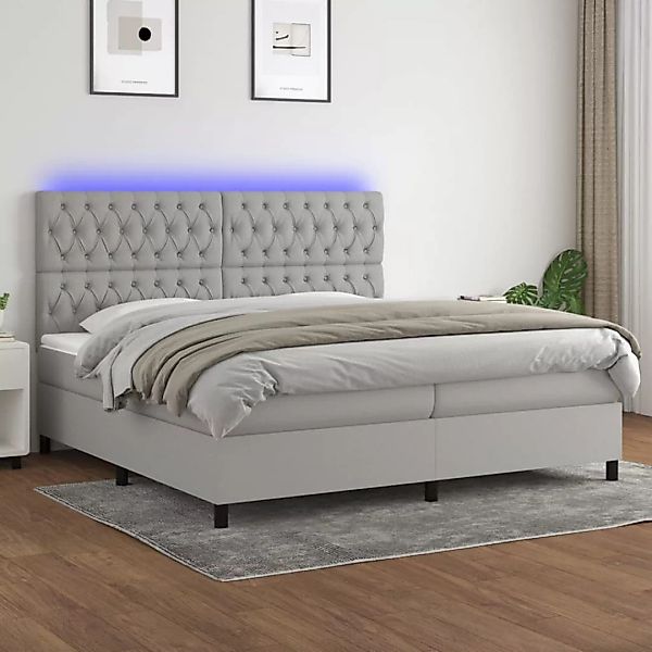 Vidaxl Boxspringbett Mit Matratze & Led Hellgrau 200x200 Cm Stoff günstig online kaufen