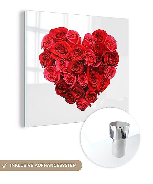 MuchoWow Acrylglasbild Rosen - Rot - Herz, Inkl. Aufhängung, Bilder auf Gla günstig online kaufen