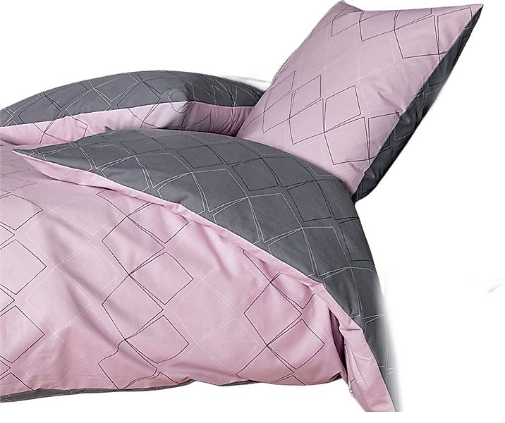 Janine Bettwäsche Bettbezug 135x200 80x80 geometirisch gestreift grau rosa günstig online kaufen