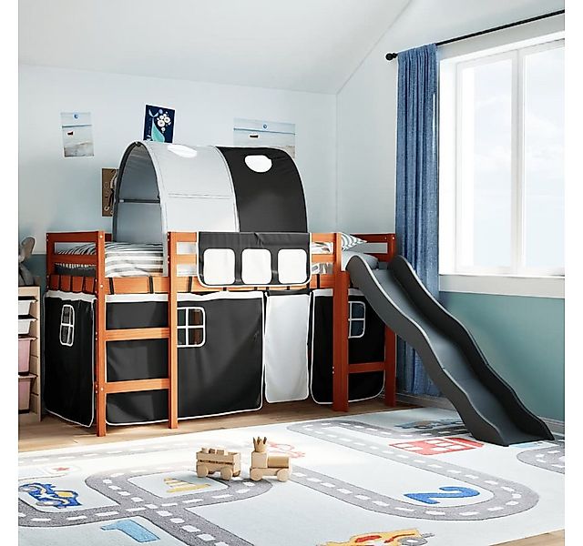 vidaXL Bett, Kinderhochbett mit Tunnel Weiß & Schwarz 80x200 cm Kiefernholz günstig online kaufen