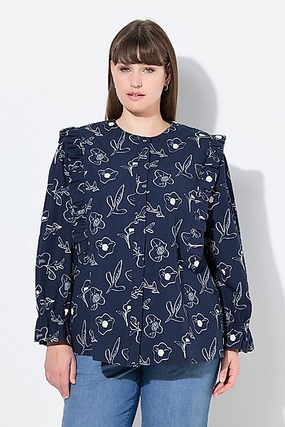 Ulla Popken Satinbluse Bluse Rüschen A-Linie Rundhals Langarm günstig online kaufen