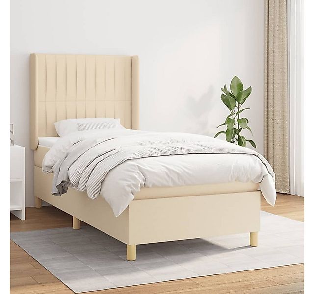 vidaXL Boxspringbett Boxspringbett mit Matratze Creme 90x200 cm Stoff Bett günstig online kaufen