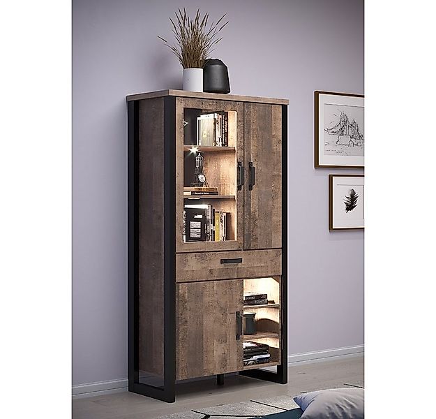 Lomadox Vitrine EMMEN-19 Tabak Nb. mit schwarz 106/195/45 cm günstig online kaufen