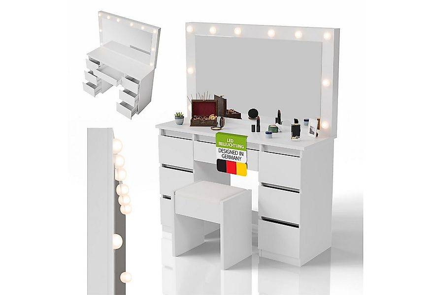 Juskys Schminktisch Lilia (2-St), LED-Beleuchtung, 3 Helligkeitsstufen, Hoc günstig online kaufen