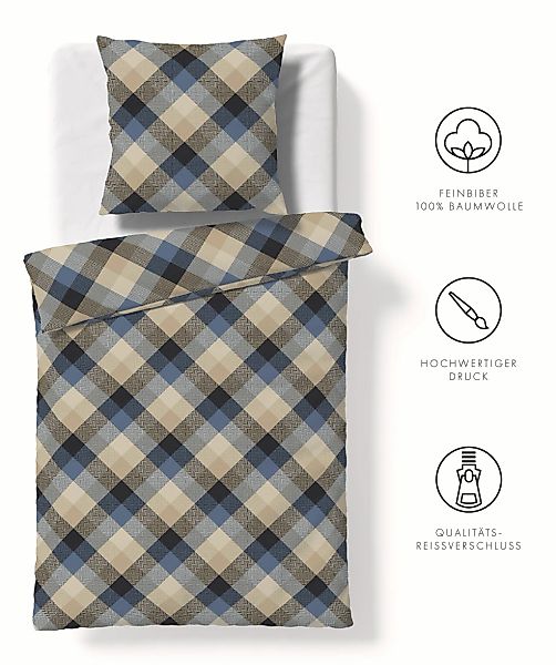 fleuresse Bettwäsche "Aspen" 2 Stk. tlg. Feinbiber mit Karo günstig online kaufen