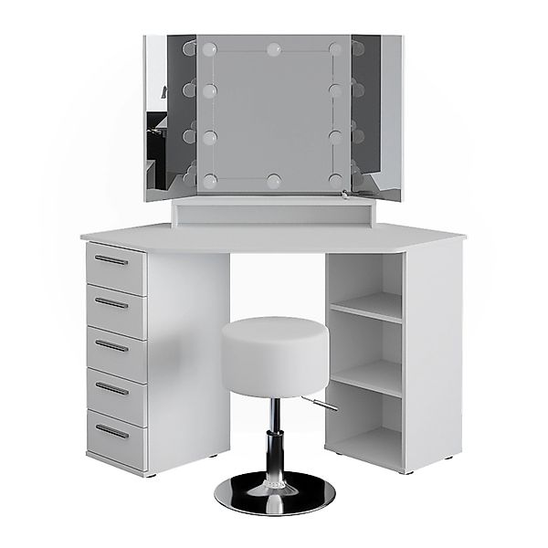 Vicco Eckschminktisch Sofia Weiß/Weiß 128.4 cm mit LED Beleuchtung und Hock günstig online kaufen
