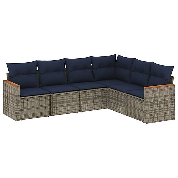 vidaXL 6-Tlg Gartensofa-Set mit Kissen Grau Polyrattan 3226005 günstig online kaufen