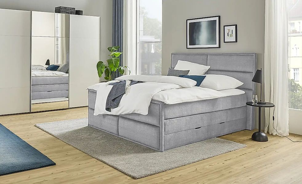 Boxspringbett mit Bettkasten Crocco ¦ grau ¦ Maße (cm): B: 177 H: 136 Bette günstig online kaufen