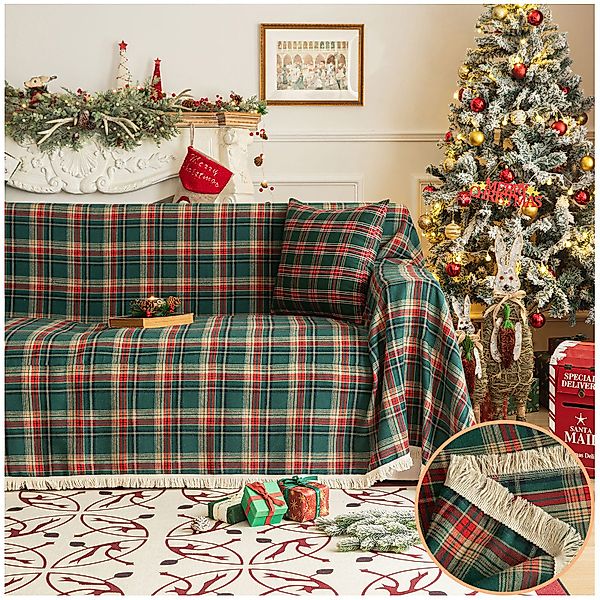 Jibenhome Sofaschoner Sofaschoner Sofahusse WeihnachtsKariert Sofadecke günstig online kaufen