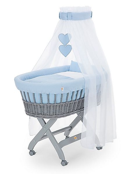 FabiMax Stubenwagen grau lackiert, Komplettset, Musselin & Waffelpiqué, Ink günstig online kaufen