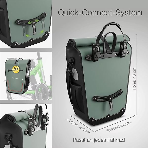 ELONEO Fahrradtasche für Laptop, wasserdicht mit LED, 25L, Mintgrün günstig online kaufen