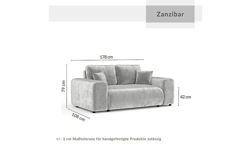 Einzelsofa  Zanzibar ¦ grau ¦ Maße (cm): B: 178 H: 79 Polstermöbel > Sofas günstig online kaufen