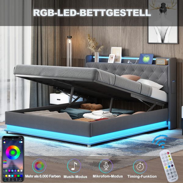MODFU Polsterbett mit LED-Farbwechsel (Stauraumbett mit günstig online kaufen
